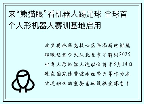 来“熊猫眼”看机器人踢足球 全球首个人形机器人赛训基地启用